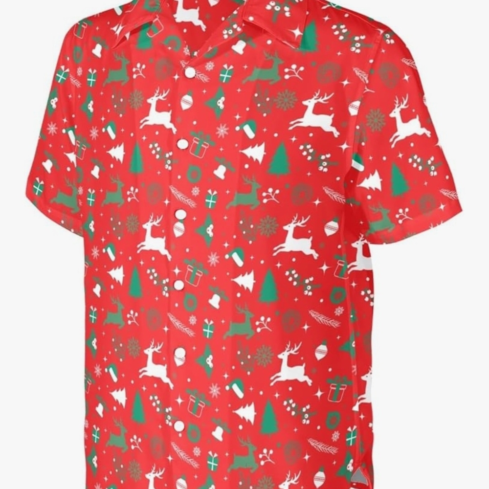 Men's Red Holiday Button Down Shirt - Picture 3 of 4